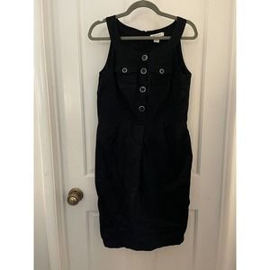 Vintage White House Black Market Button Black Dress Size 10 Pockets & Small Slit